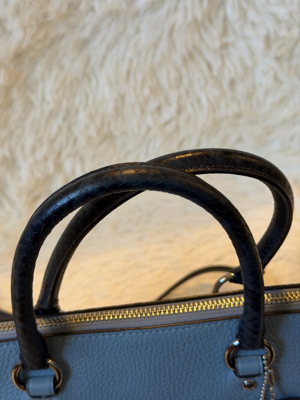 Coach Mini Emma Satchel Pebbled Leather in Dusty Blue with Exotic Handles - Picture 7 of 13